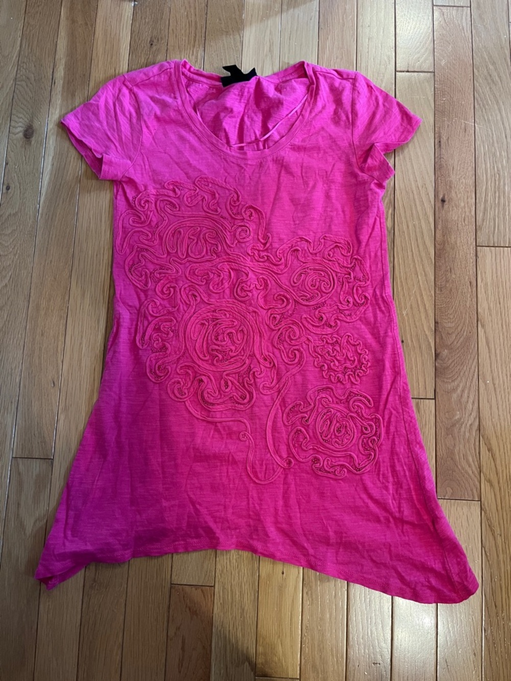 Style & Co. Pink embroidered asymmetrical hem long t shirt